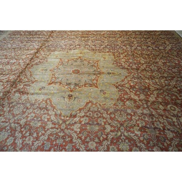 Antique turkish hereke carpet 20'×25' rust field, lavender border, monumental square format, circa 1920 - detail view 10