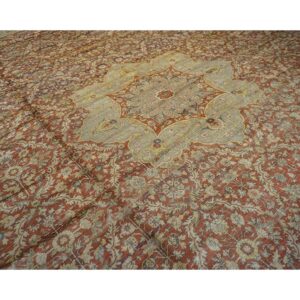 Antique Turkish Hereke Carpet 20'×25' Rust Field, Lavender Border, Monumental Square Format, Circa 1920 - detail view 11