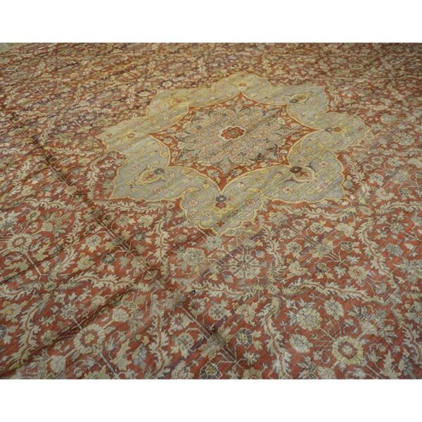 Antique turkish hereke carpet 20'×25' rust field, lavender border, monumental square format, circa 1920 - detail view 11