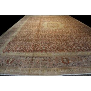 Antique Turkish Hereke Carpet 20'×25' Rust Field, Lavender Border, Monumental Square Format, Circa 1920 - detail view 1