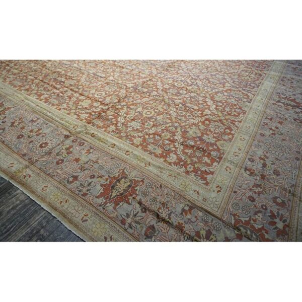 Antique turkish hereke carpet 20'×25' rust field, lavender border, monumental square format, circa 1920 - detail view 2
