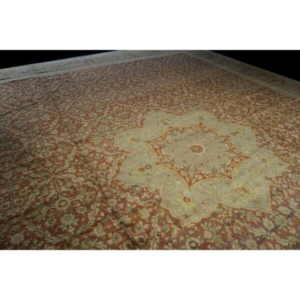 Antique turkish hereke carpet 20'×25' rust field, lavender border, monumental square format, circa 1920 - detail view 3