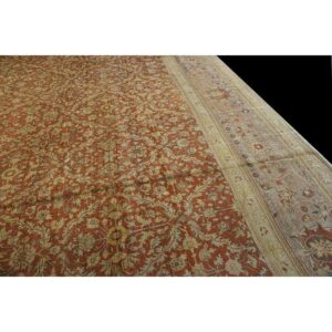Antique Turkish Hereke Carpet 20'×25' Rust Field, Lavender Border, Monumental Square Format, Circa 1920 - detail view 4