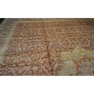 Antique Turkish Hereke Carpet 20'×25' Rust Field, Lavender Border, Monumental Square Format, Circa 1920 - detail view 5