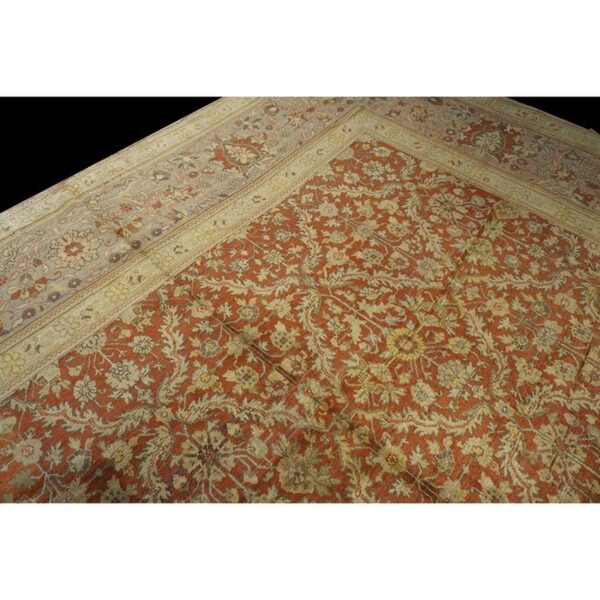 Antique turkish hereke carpet 20'×25' rust field, lavender border, monumental square format, circa 1920 - detail view 6