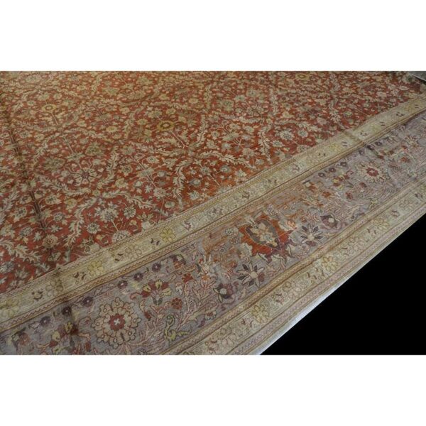 Antique turkish hereke carpet 20'×25' rust field, lavender border, monumental square format, circa 1920 - detail view 7