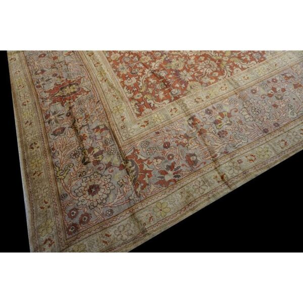 Antique turkish hereke carpet 20'×25' rust field, lavender border, monumental square format, circa 1920 - detail view 8