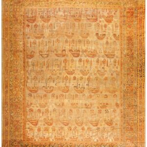 Antique Turkish Oushak Carpet 12'3"Ã—15'10" Beige Field, Rust Border, Allover Pattern, Circa 1930