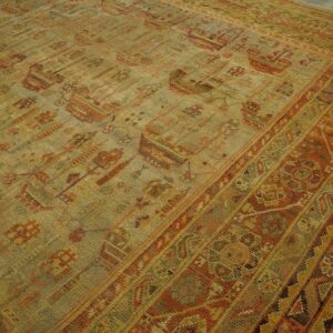 Antique Turkish Oushak Carpet 12'3"Ã—15'10" Beige Field, Rust Border, Allover Pattern, Circa 1930 - detail view 9