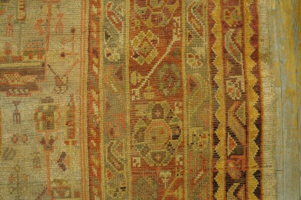 Antique turkish oushak carpet 12'3"ã—15'10" beige field, rust border, allover pattern, circa 1930 - detail view 10