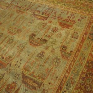 Antique Turkish Oushak Carpet 12'3"Ã—15'10" Beige Field, Rust Border, Allover Pattern, Circa 1930 - detail view 11