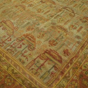 Antique Turkish Oushak Carpet 12'3"Ã—15'10" Beige Field, Rust Border, Allover Pattern, Circa 1930 - detail view 12