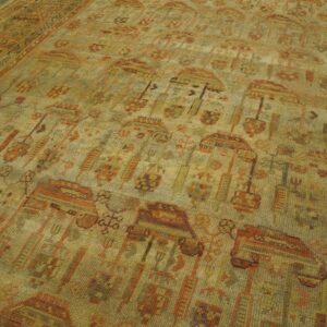 Antique Turkish Oushak Carpet 12'3"Ã—15'10" Beige Field, Rust Border, Allover Pattern, Circa 1930 - detail view 13