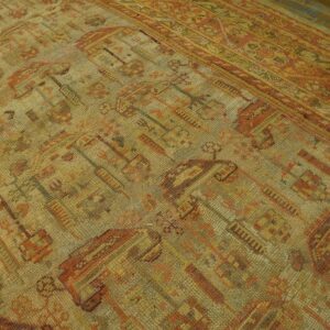 Antique Turkish Oushak Carpet 12'3"Ã—15'10" Beige Field, Rust Border, Allover Pattern, Circa 1930 - detail view 14
