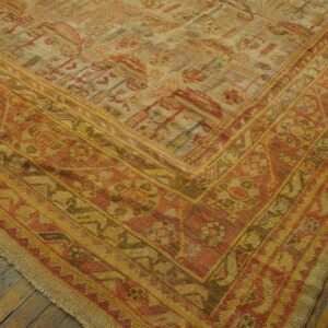 Antique Turkish Oushak Carpet 12'3"Ã—15'10" Beige Field, Rust Border, Allover Pattern, Circa 1930 - detail view 4