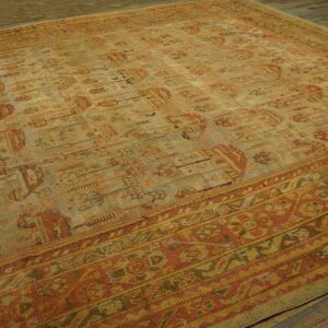 Antique Turkish Oushak Carpet 12'3"Ã—15'10" Beige Field, Rust Border, Allover Pattern, Circa 1930 - detail view 5