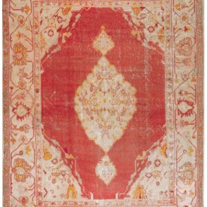 Antique Turkish Oushak Carpet 10'Ã—13' Orange Medallion, 1880s