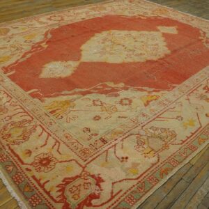 Antique Turkish Oushak Carpet 10'Ã—13' Orange Medallion, 1880s - detail view 1