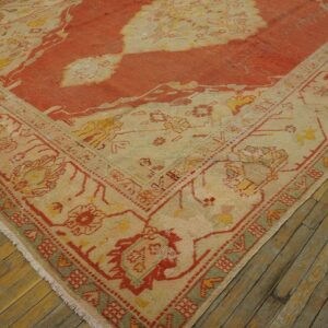 Antique Turkish Oushak Carpet 10'Ã—13' Orange Medallion, 1880s - detail view 2