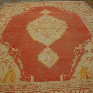 Antique Turkish Oushak Carpet 10'Ã—13' Orange Medallion, 1880s - detail view 3