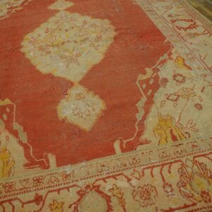 Antique Turkish Oushak Carpet 10'Ã—13' Orange Medallion, 1880s - detail view 4