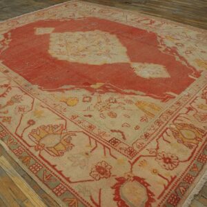 Antique Turkish Oushak Carpet 10'Ã—13' Orange Medallion, 1880s - detail view 5
