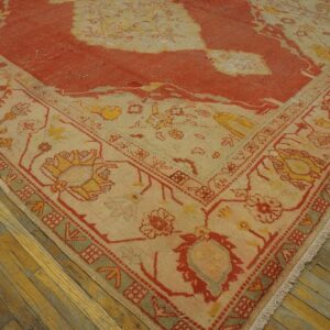 Antique Turkish Oushak Carpet 10'Ã—13' Orange Medallion, 1880s - detail view 6