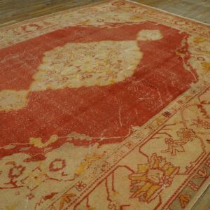 Antique Turkish Oushak Carpet 10'Ã—13' Orange Medallion, 1880s - detail view 7