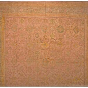 Antique Turkish Oushak Carpet 17'6"×18' Peach & Celadon, Square Format, Circa 1900