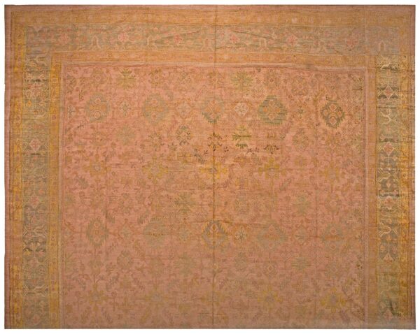 Antique turkish oushak carpet 17'6"×18' peach & celadon, square format, circa 1900 1 Antique turkish oushak carpet 17'6"×18' peach & celadon, square format, circa 1900