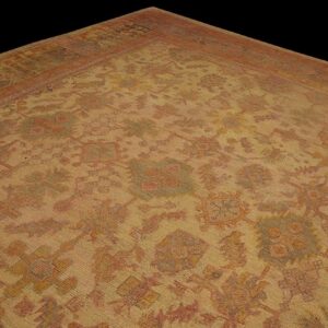 Antique Turkish Oushak Carpet 17'6"×18' Peach & Celadon, Square Format, Circa 1900 - detail view 1