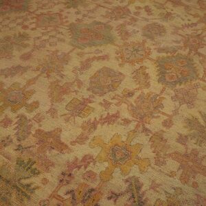 Antique Turkish Oushak Carpet 17'6"×18' Peach & Celadon, Square Format, Circa 1900 - detail view 2