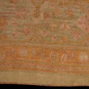 Antique Turkish Oushak Carpet 17'6"×18' Peach & Celadon, Square Format, Circa 1900 - detail view 3