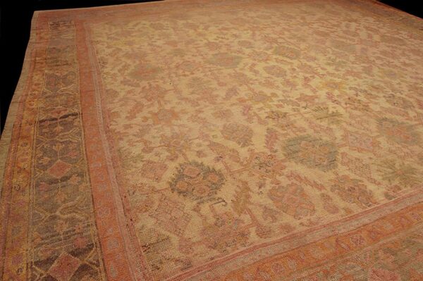 Antique turkish oushak carpet 17'6"×18' peach & celadon, square format, circa 1900 5 Antique turkish oushak carpet 17'6"×18' peach & celadon, square format, circa 1900 - detail view 4