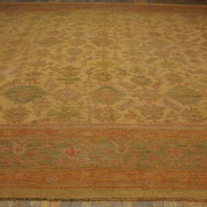 Antique Turkish Oushak Carpet 17'6"×18' Peach & Celadon, Square Format, Circa 1900 - detail view 6