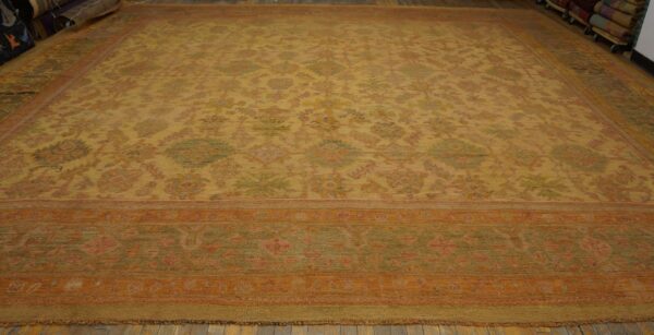 Antique turkish oushak carpet 17'6"×18' peach & celadon, square format, circa 1900 7 Antique turkish oushak carpet 17'6"×18' peach & celadon, square format, circa 1900 - detail view 6
