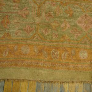 Antique Turkish Oushak Carpet 17'6"×18' Peach & Celadon, Square Format, Circa 1900 - detail view 7