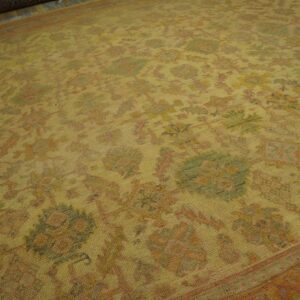 Antique Turkish Oushak Carpet 17'6"×18' Peach & Celadon, Square Format, Circa 1900 - detail view 8