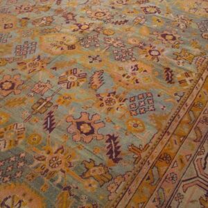 Antique Turkish Oushak Carpet 17'6"×19'6" Sky Blue Field, Decorative Oversized, Circa 1900 - detail view 3