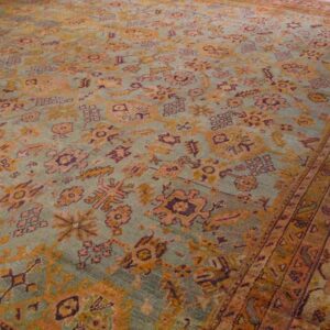 Antique Turkish Oushak Carpet 17'6"×19'6" Sky Blue Field, Decorative Oversized, Circa 1900 - detail view 5