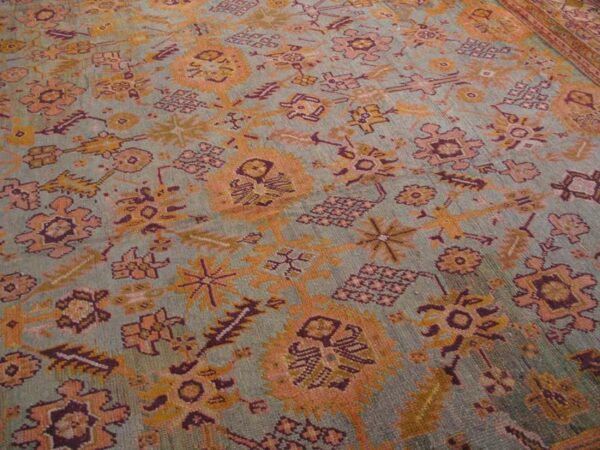 Antique turkish oushak carpet 17'6"×19'6" sky blue field, decorative oversized, circa 1900 7 Antique turkish oushak carpet 17'6"×19'6" sky blue field, decorative oversized, circa 1900 - detail view 6