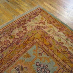 Antique Turkish Oushak Carpet 17'6"×19'6" Sky Blue Field, Decorative Oversized, Circa 1900 - detail view 7