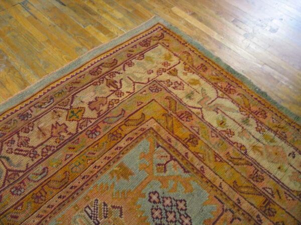 Antique turkish oushak carpet 17'6"×19'6" sky blue field, decorative oversized, circa 1900 8 Antique turkish oushak carpet 17'6"×19'6" sky blue field, decorative oversized, circa 1900 - detail view 7