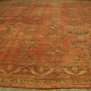 Antique Turkish Oushak Carpet 17'×19' Soft Pink Field, Purple Border, Decorative Oversized, Circa 1900 - detail view 1