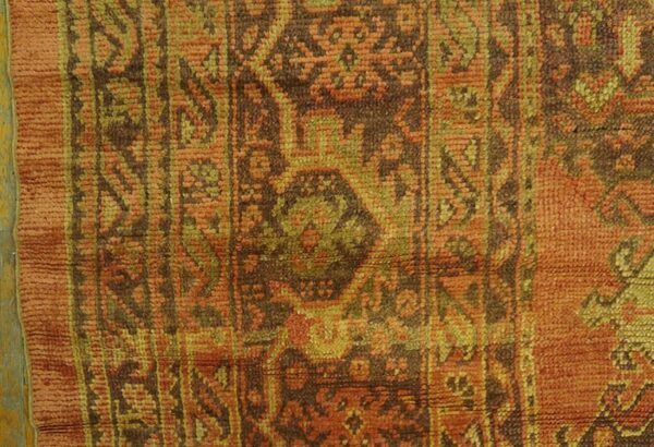 Antique turkish oushak carpet 17'×19' soft pink field, purple border, decorative oversized, circa 1900 - detail view 2