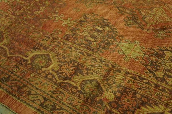 Antique turkish oushak carpet 17'×19' soft pink field, purple border, decorative oversized, circa 1900 - detail view 3