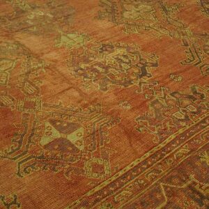 Antique Turkish Oushak Carpet 17'×19' Soft Pink Field, Purple Border, Decorative Oversized, Circa 1900 - detail view 4