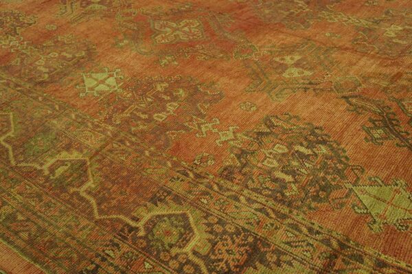 Antique turkish oushak carpet 17'×19' soft pink field, purple border, decorative oversized, circa 1900 - detail view 5