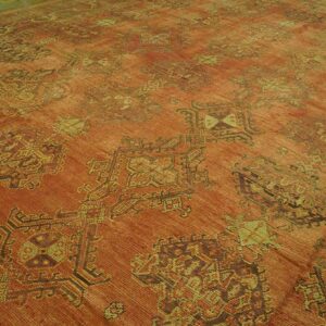 Antique Turkish Oushak Carpet 17'×19' Soft Pink Field, Purple Border, Decorative Oversized, Circa 1900 - detail view 6