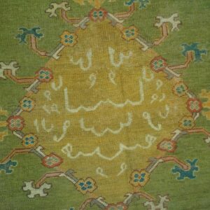 Antique Turkish Oushak Rug 9'3"×12'1" Green Medallion, Hand-Knotted Wool, 1890s - detail view 2